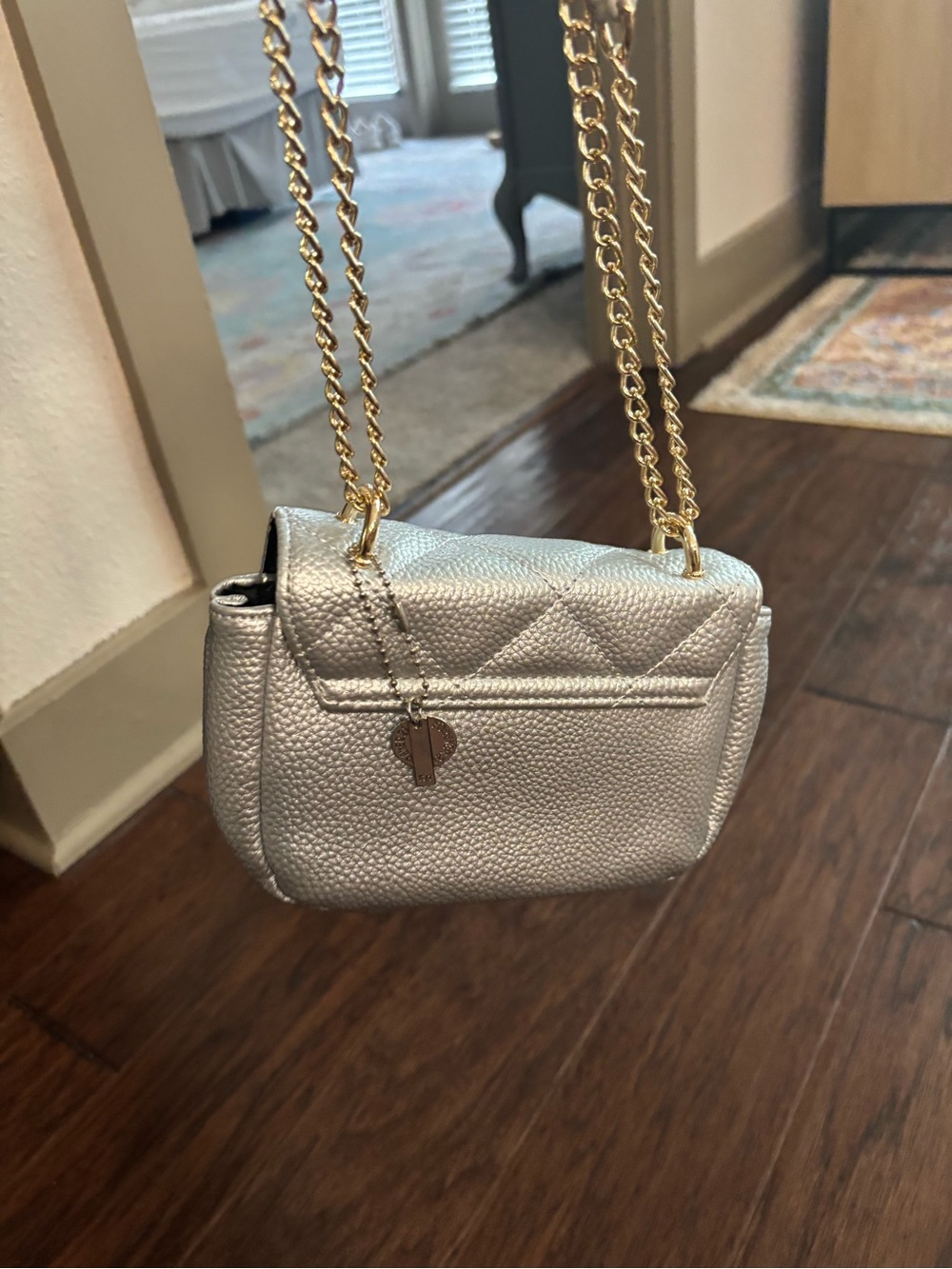 Forever 21 Silver Quilted Mini Crossbody with Gold Chain